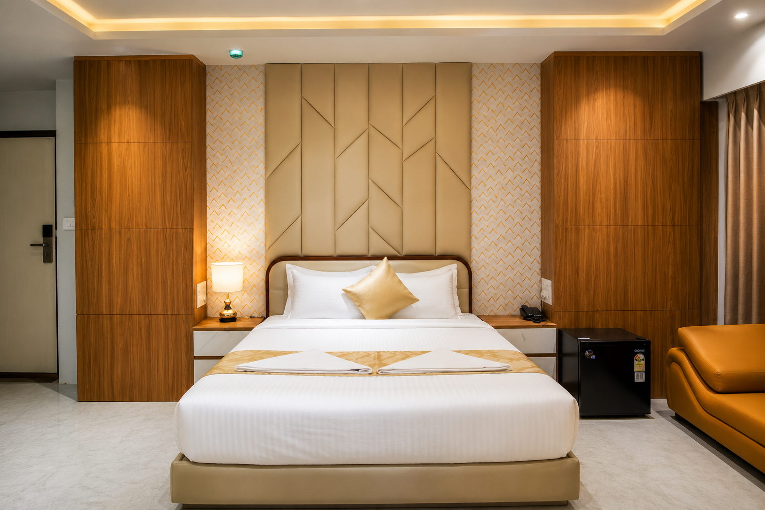 Deluxe bed with gold accents